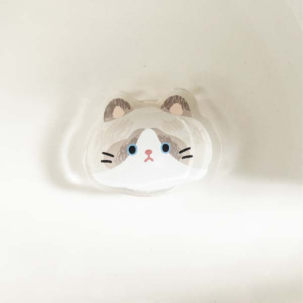 Cute Cat Phone Grip and Stand: white, gray cat, kawaii cartoon style