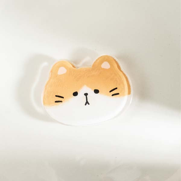 Cute Cat Phone Grip and Stand: white, gray cat, kawaii cartoon style