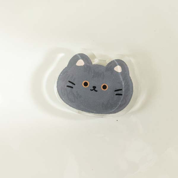 Cute Cat Phone Grip and Stand: white, gray cat, kawaii cartoon style