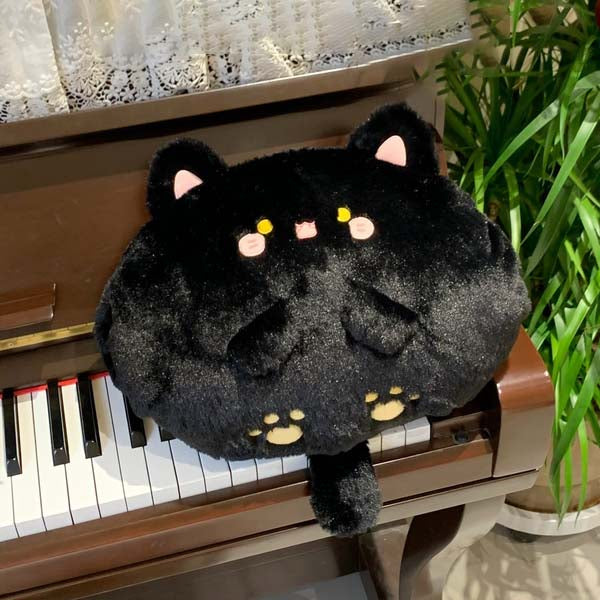 Cute Cat Plush Cushion, Comfortable & Adorable: black, pink black cat character, kawaii cartoon style