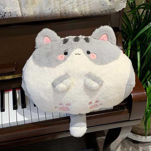 Cute Cat Plush Cushion, Comfortable & Adorable: black, pink black cat character, kawaii cartoon style