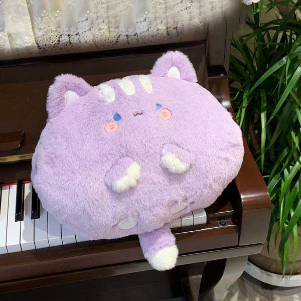 Cute Cat Plush Cushion, Comfortable & Adorable: black, pink black cat character, kawaii cartoon style