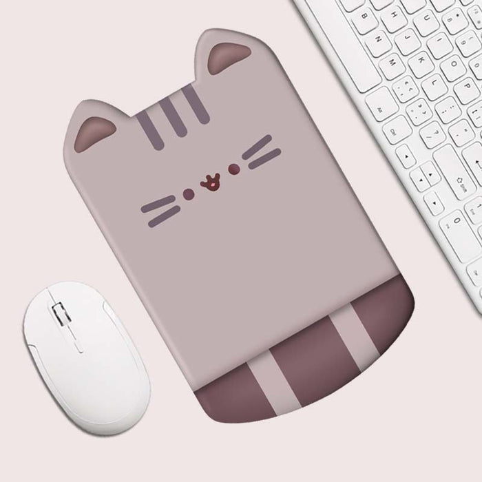 Cute Cat Wrist Support Mousepad: light pink, dark mauve cat, kawaii cartoon style