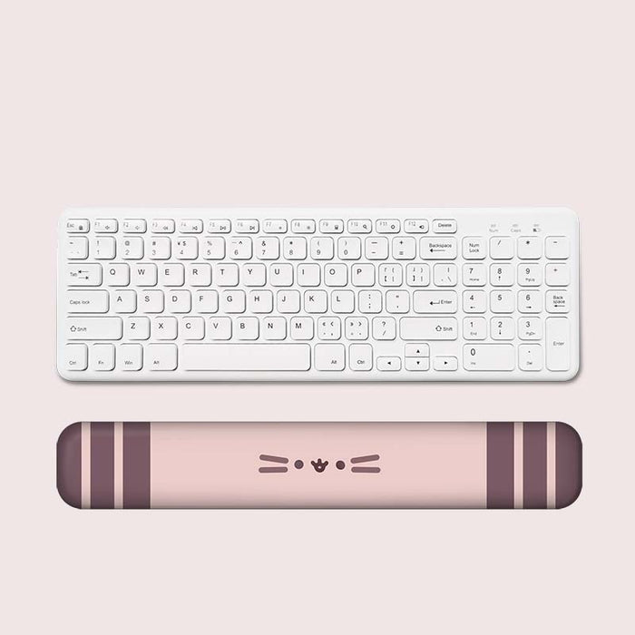 Cute Cat Wrist Support Mousepad: light pink, dark mauve cat, kawaii cartoon style