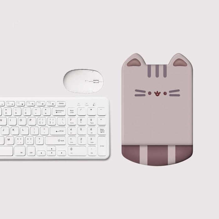 Cute Cat Wrist Support Mousepad: light pink, dark mauve cat, kawaii cartoon style