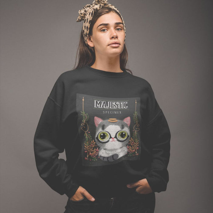 Cute Catlover Sweater: heather gray, dark gray cat, cartoon style