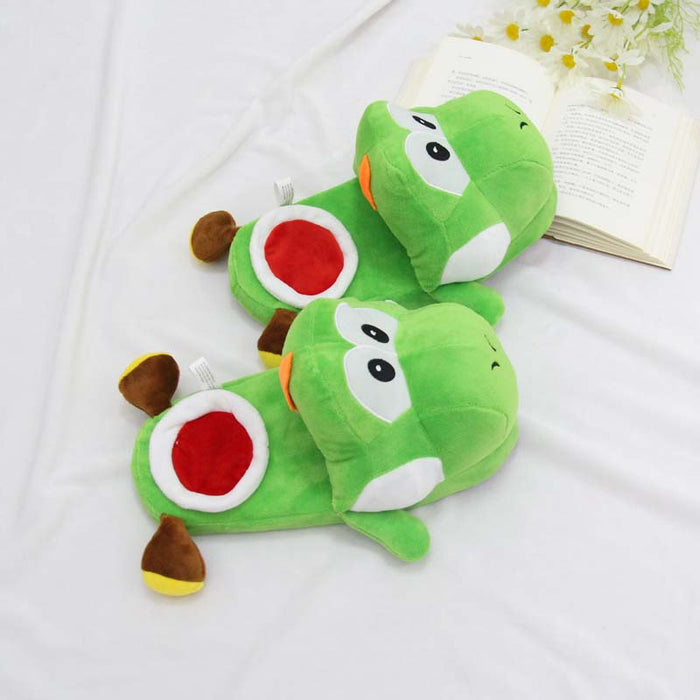 Cute Dinosaur Slippers, Ultimate Comfort!: green, white Yoshi character, cartoon, kawaii style