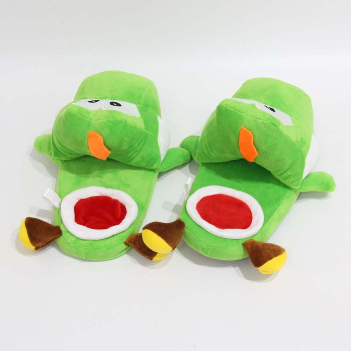 Cute Dinosaur Slippers, Ultimate Comfort!: green, white Yoshi character, cartoon, kawaii style