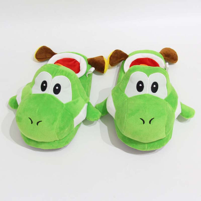 Cute Dinosaur Slippers, Ultimate Comfort!: green, white Yoshi character, cartoon, kawaii style