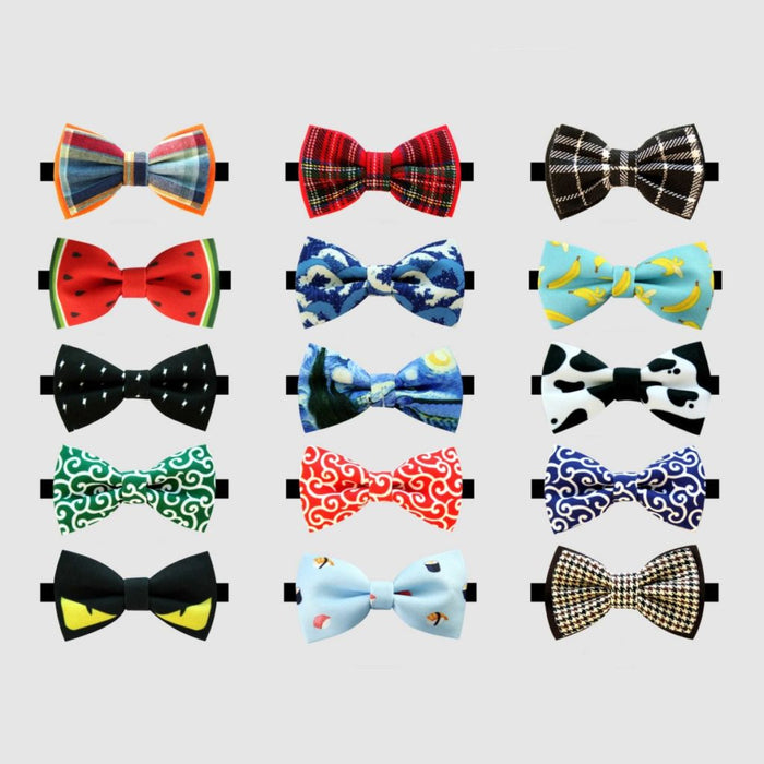 Cute Dog Bow Ties with Velvet Collar: multicolor, black bow ties, colorful patterned style