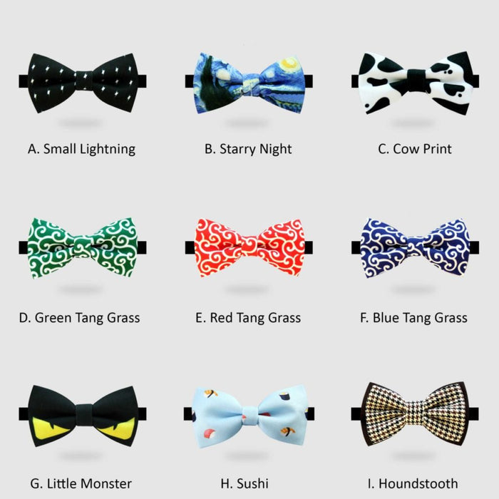 Cute Dog Bow Ties with Velvet Collar: multicolor, black bow ties, colorful patterned style
