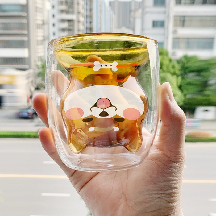 Cute Dog Cup for Animal Lovers: clear, cream cartoon animal character, kawaii cartoon style