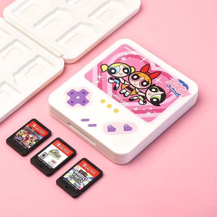 Cute Game Case for Switch: white, pink The Powerpuff Girls characters, cartoon style