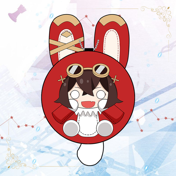 Cute Genshin Impact Plush Keychains: red, white cartoon girl character with bunny ears, kawaii cartoon style