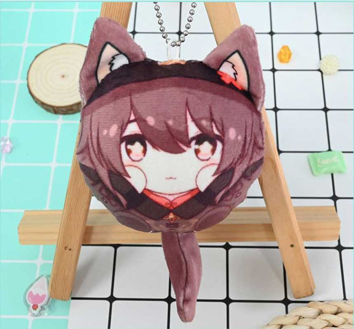 Cute Genshin Impact Plush Keychains: red, white cartoon girl character with bunny ears, kawaii cartoon style