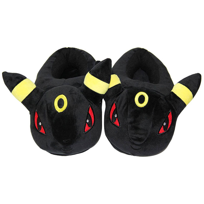 Cute House Slippers for Umbreon lovers: black, yellow Umbreon character, cartoon/kawaii style