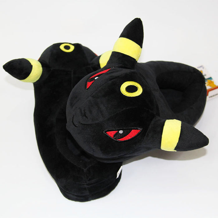 Cute House Slippers for Umbreon lovers: black, yellow Umbreon character, cartoon/kawaii style