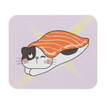 Cute Japanese-inspired Mouse Pad featuring Cat-shaped Sushi: orange, white cartoon cat under a salmon sushi piece, kawaii car