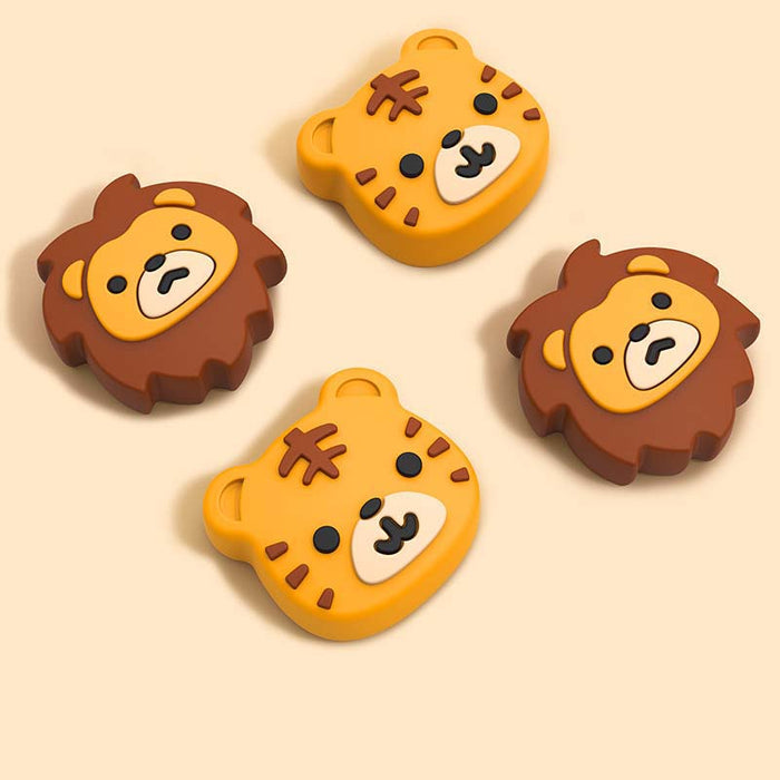 Cute Joystick Grips for Switch OLED: orange, yellow lion and tiger faces, kawaii cartoon style