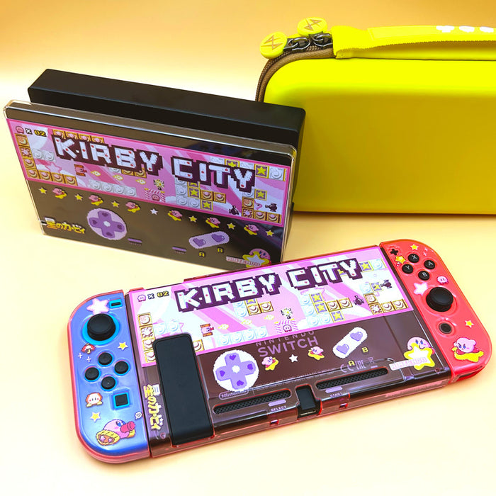 Cute Kirby Switch OLED Case with Protection: pink, blue Kirby, colorful cartoon kawaii style