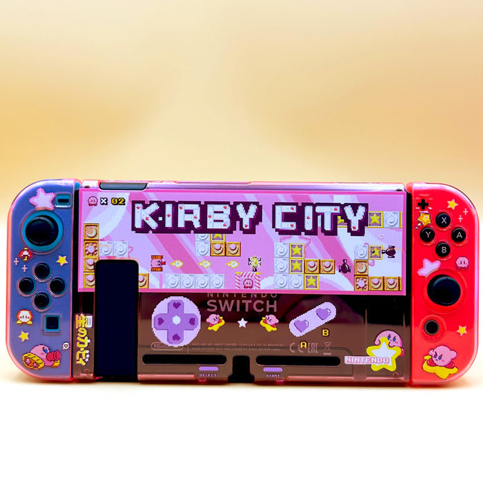 Cute Kirby Switch OLED Case with Protection: pink, blue Kirby, colorful cartoon kawaii style