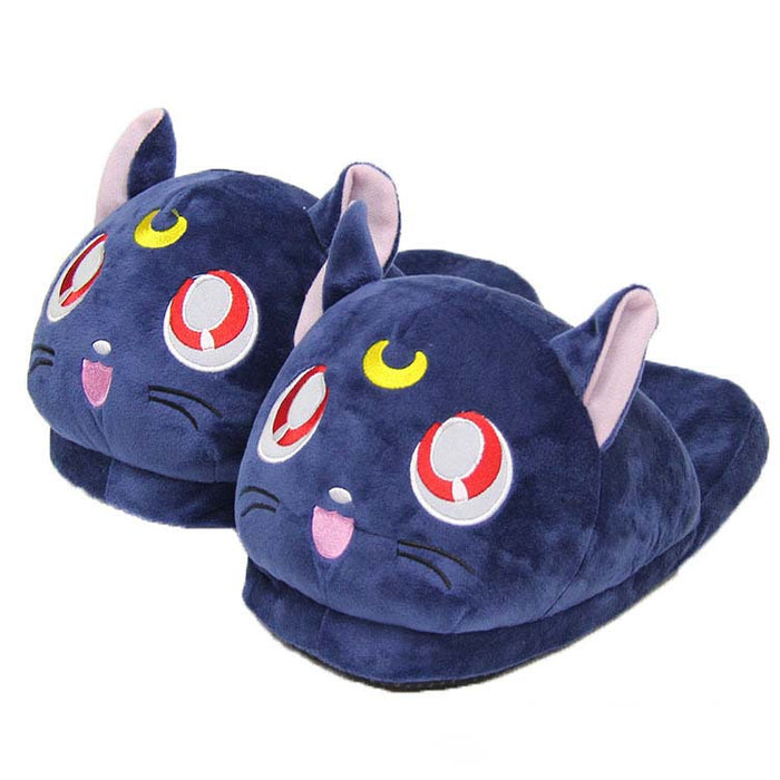 Cute Luna Cat Slippers, Product Title: navy blue, pink cartoon cat character, kawaii cartoon style