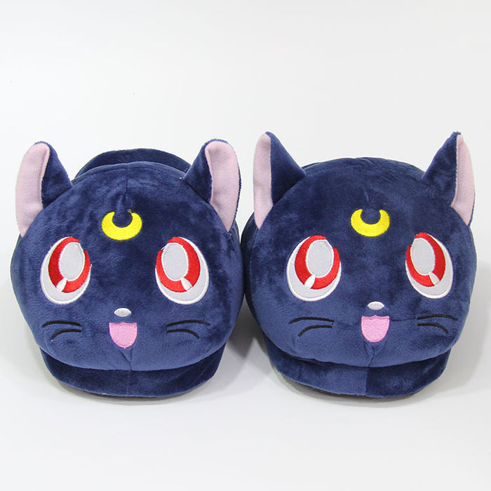 Cute Luna Cat Slippers, Product Title: navy blue, pink cartoon cat character, kawaii cartoon style