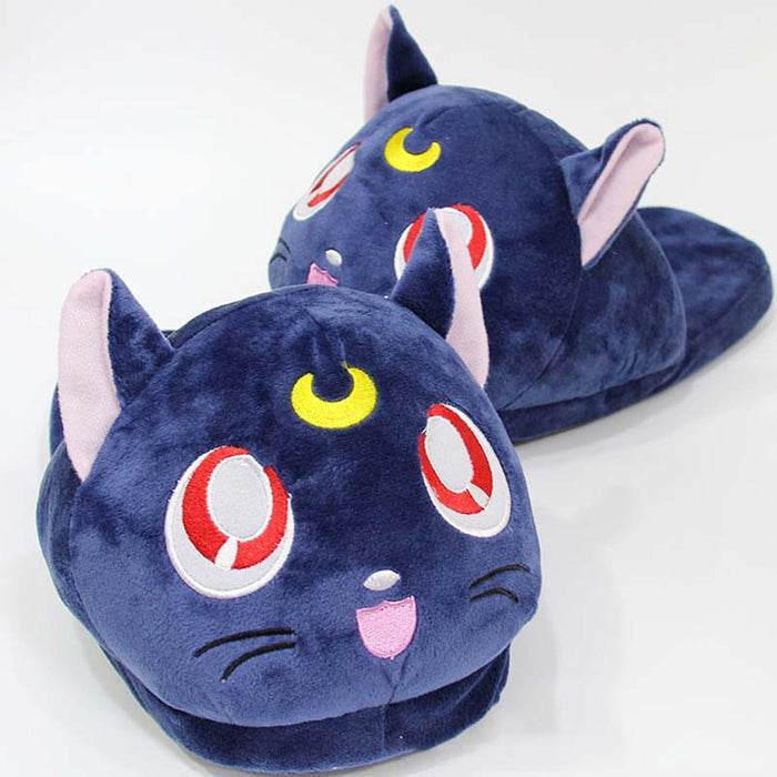 Cute Luna Cat Slippers, Product Title: navy blue, pink cartoon cat character, kawaii cartoon style