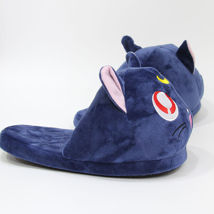 Cute Luna Cat Slippers, Product Title: navy blue, pink cartoon cat character, kawaii cartoon style