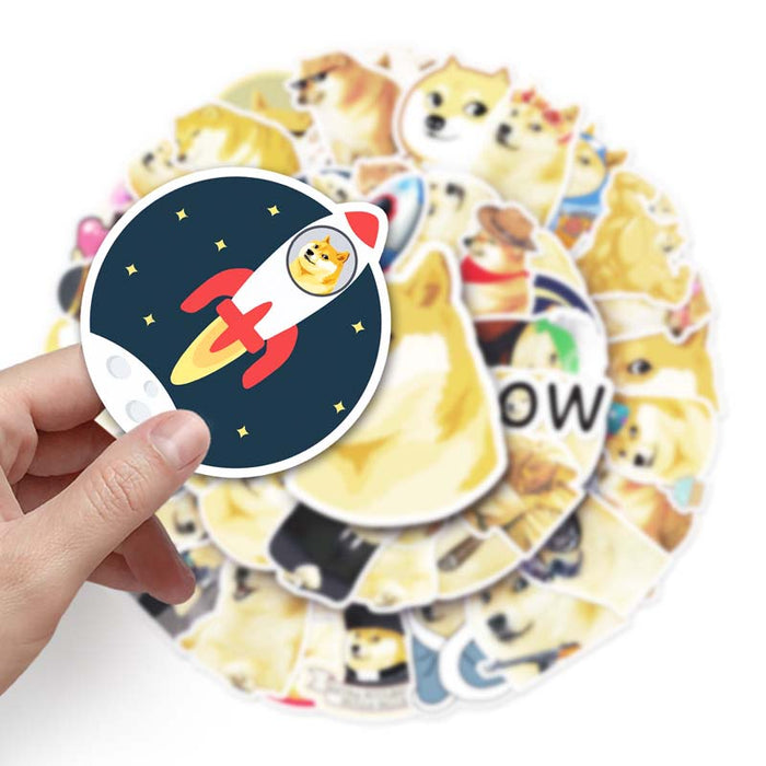 Cute Meme Dog Stickers for Customization: yellow, tan Doge/Shiba Inu dog character, kawaii cartoon meme collage style