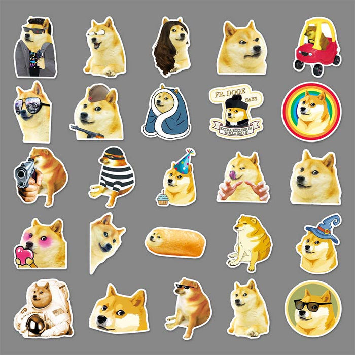 Cute Meme Dog Stickers for Customization: yellow, tan Doge/Shiba Inu dog character, kawaii cartoon meme collage style