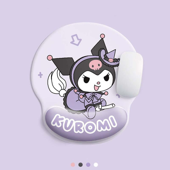 Cute Mouse Pad & Purple Keyboard Wrist Rest: lavender, purple Kuromi character, kawaii cartoon style
