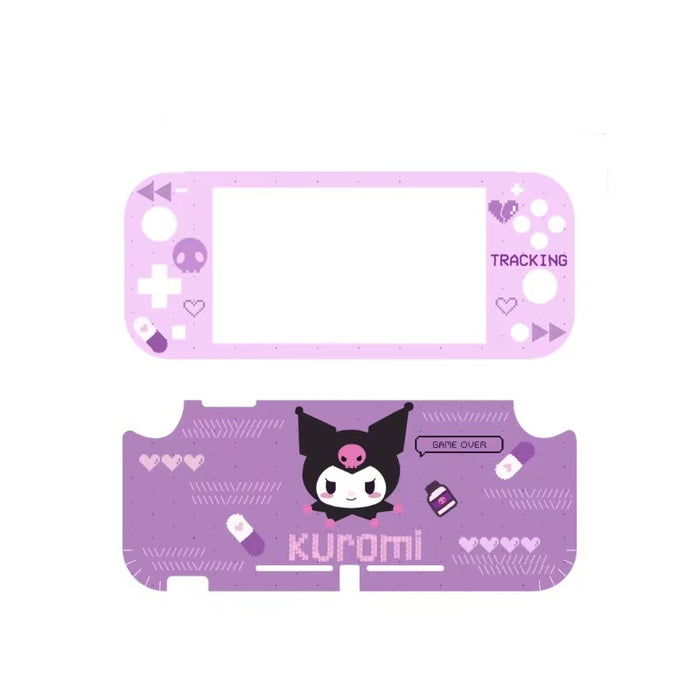 Cute Nintendo Switch Lite Vinyl Skin: pink, white cartoon bunny-like character with blue bow, kawaii cartoon style