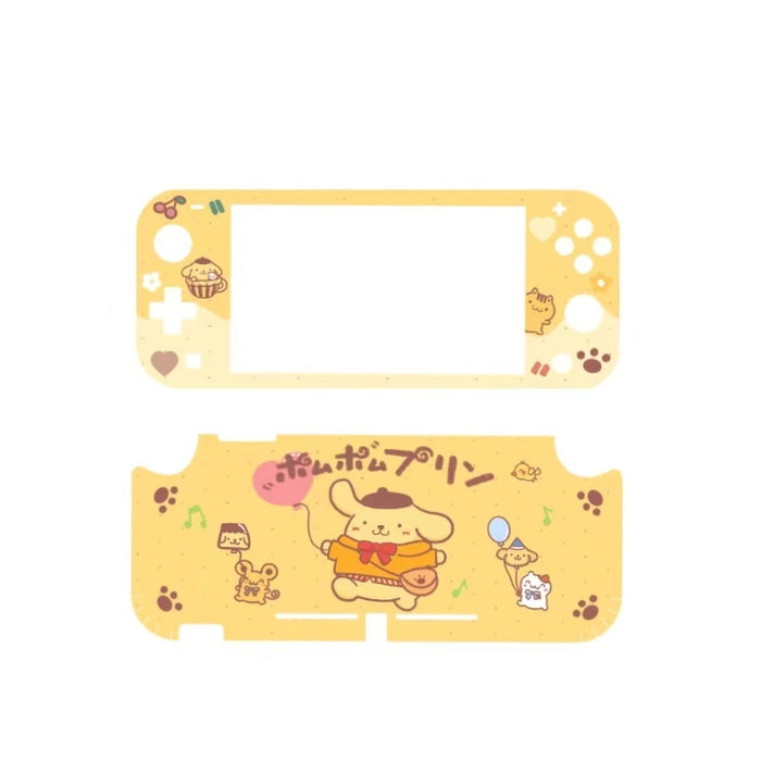 Cute Nintendo Switch Lite Vinyl Skin: pink, white cartoon bunny-like character with blue bow, kawaii cartoon style