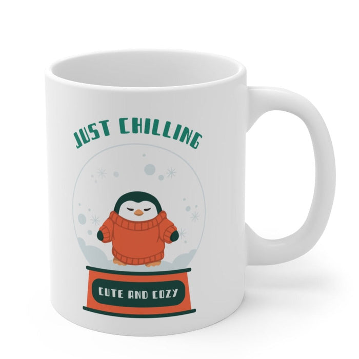 Cute Penguin Chill Mug: white, dark green penguin, cute cartoon style