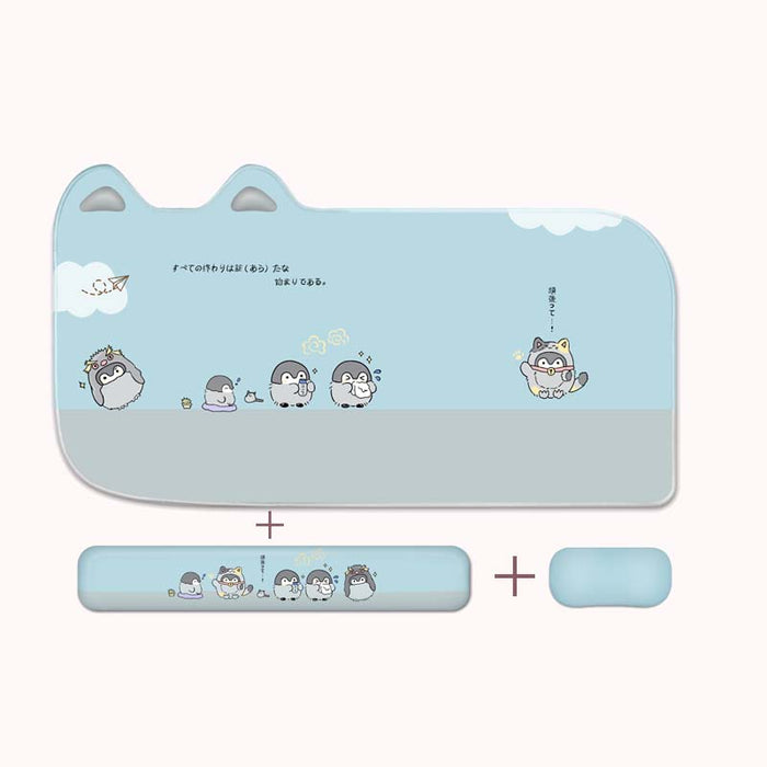 Cute Penguin Mouse Mat with Wrist Rests: light blue rounded rectangular cushion or pillow, minimal style