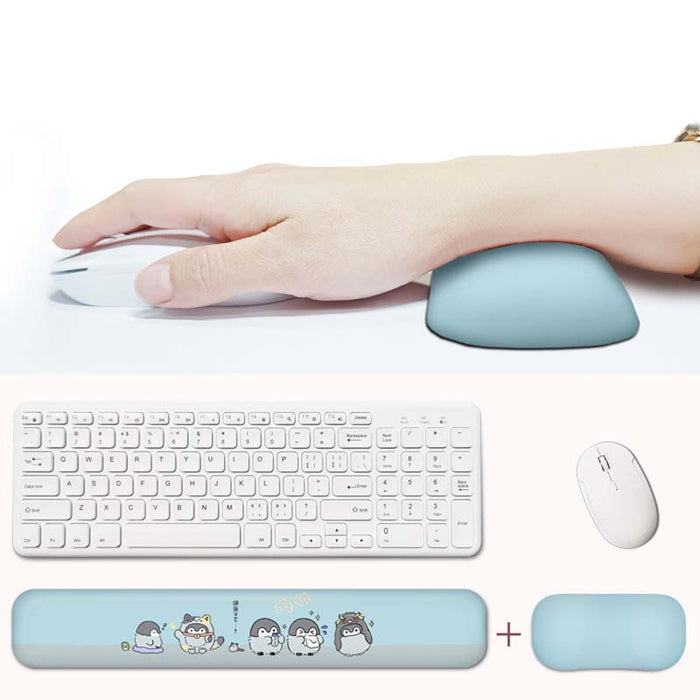Cute Penguin Mouse Mat with Wrist Rests: light blue rounded rectangular cushion or pillow, minimal style