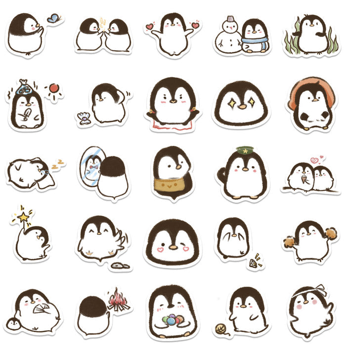 Cute Penguin Stickers for Personalization: white, dark brown cartoon penguins, kawaii cartoon style