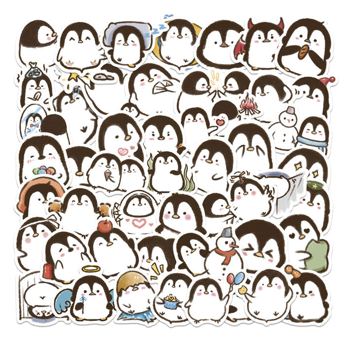 Cute Penguin Stickers for Personalization: white, dark brown cartoon penguins, kawaii cartoon style