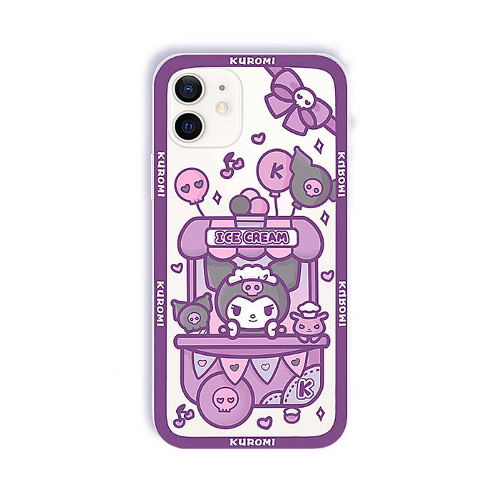 Cute Phone Case with Shock Protection: purple, lavender Kuromi character with ice cream stand theme, kawaii cartoon style