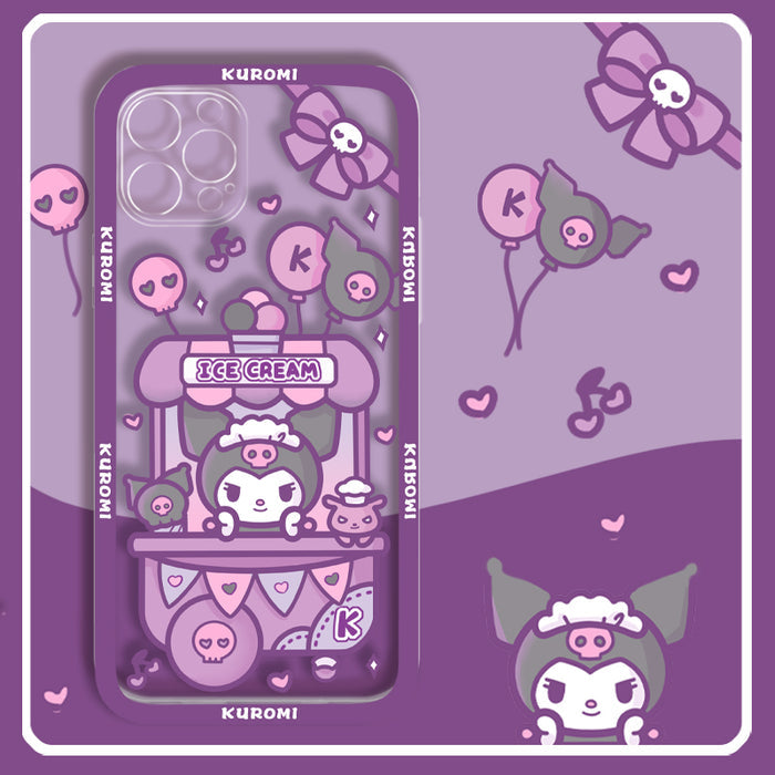 Cute Phone Case with Shock Protection: purple, lavender Kuromi character with ice cream stand theme, kawaii cartoon style