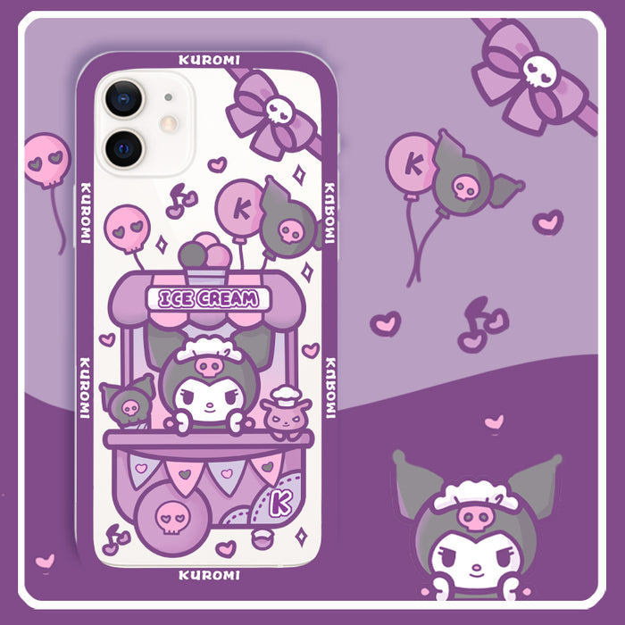 Cute Phone Case with Shock Protection: purple, lavender Kuromi character with ice cream stand theme, kawaii cartoon style