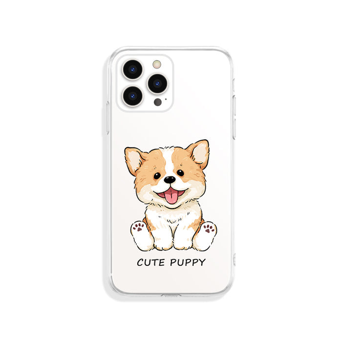 Cute Puppy TPU Phone Case: clear, white cartoon puppy, kawaii cartoon style