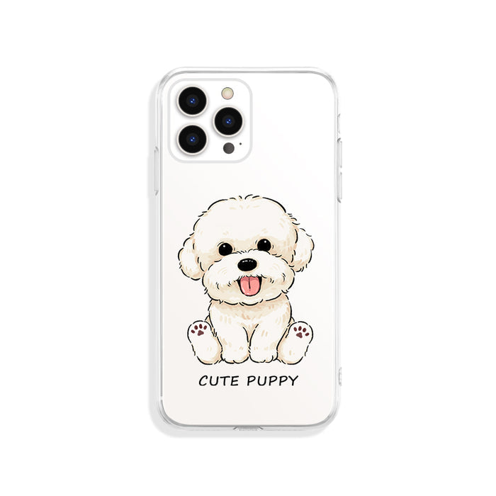 Cute Puppy TPU Phone Case: clear, white cartoon puppy, kawaii cartoon style