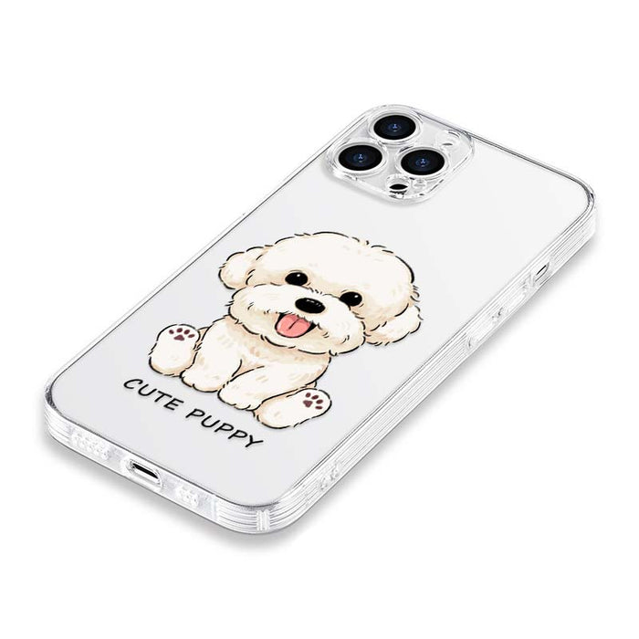 Cute Puppy TPU Phone Case: clear, white cartoon puppy, kawaii cartoon style