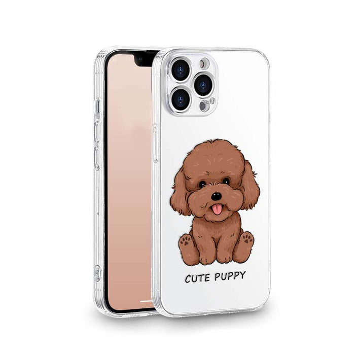 Cute Puppy TPU Phone Case: clear, white cartoon puppy, kawaii cartoon style