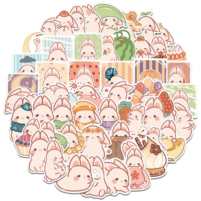 Cute Rabbit Stickers for Customization: white, pink cartoon white rabbits/bunnies, kawaii cartoon style