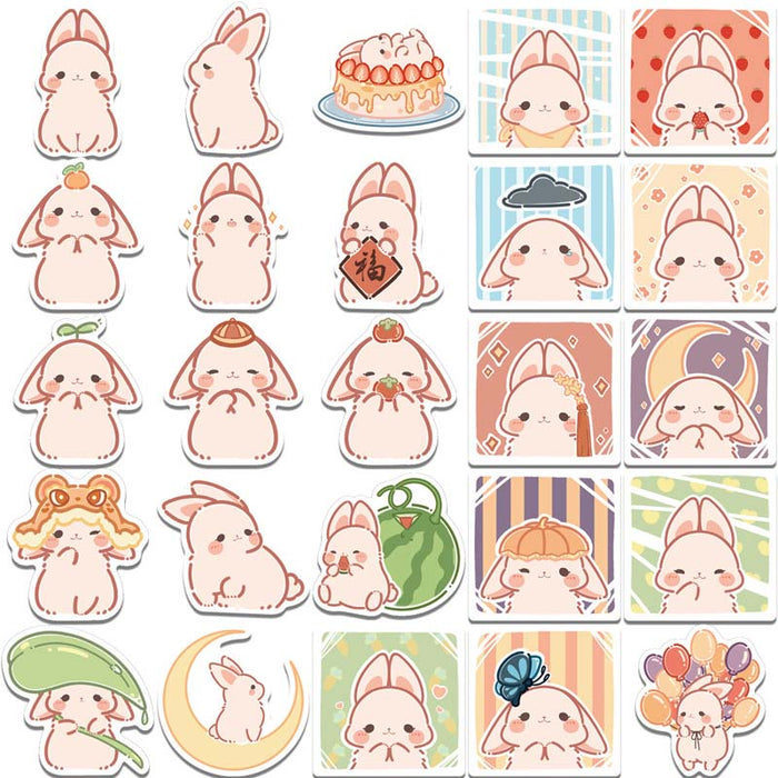 Cute Rabbit Stickers for Customization: white, pink cartoon white rabbits/bunnies, kawaii cartoon style