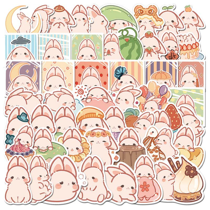 Cute Rabbit Stickers for Customization: white, pink cartoon white rabbits/bunnies, kawaii cartoon style