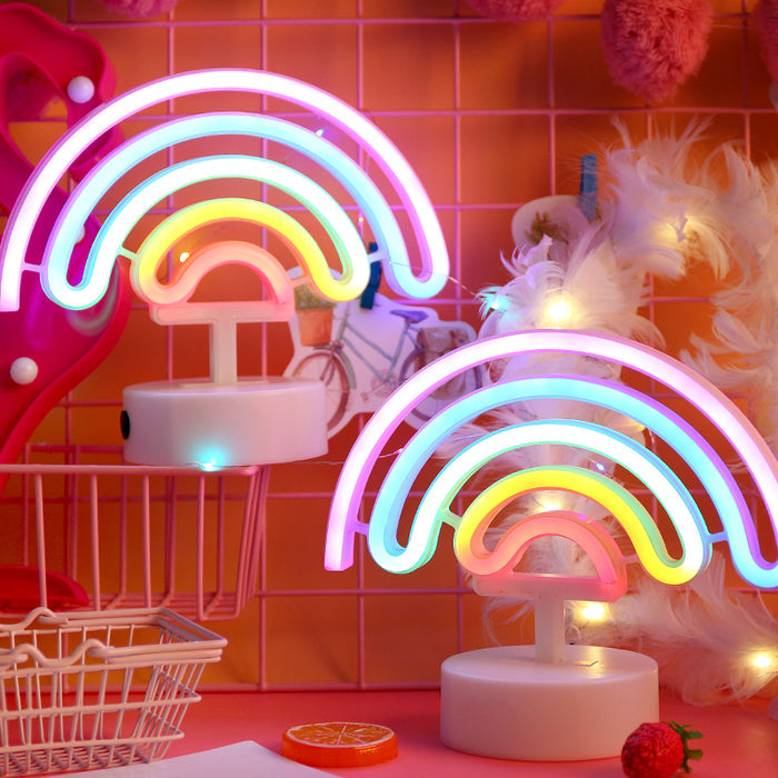 Cute Rainbow LED Night Light: pink, purple rainbow, kawaii, colorful style